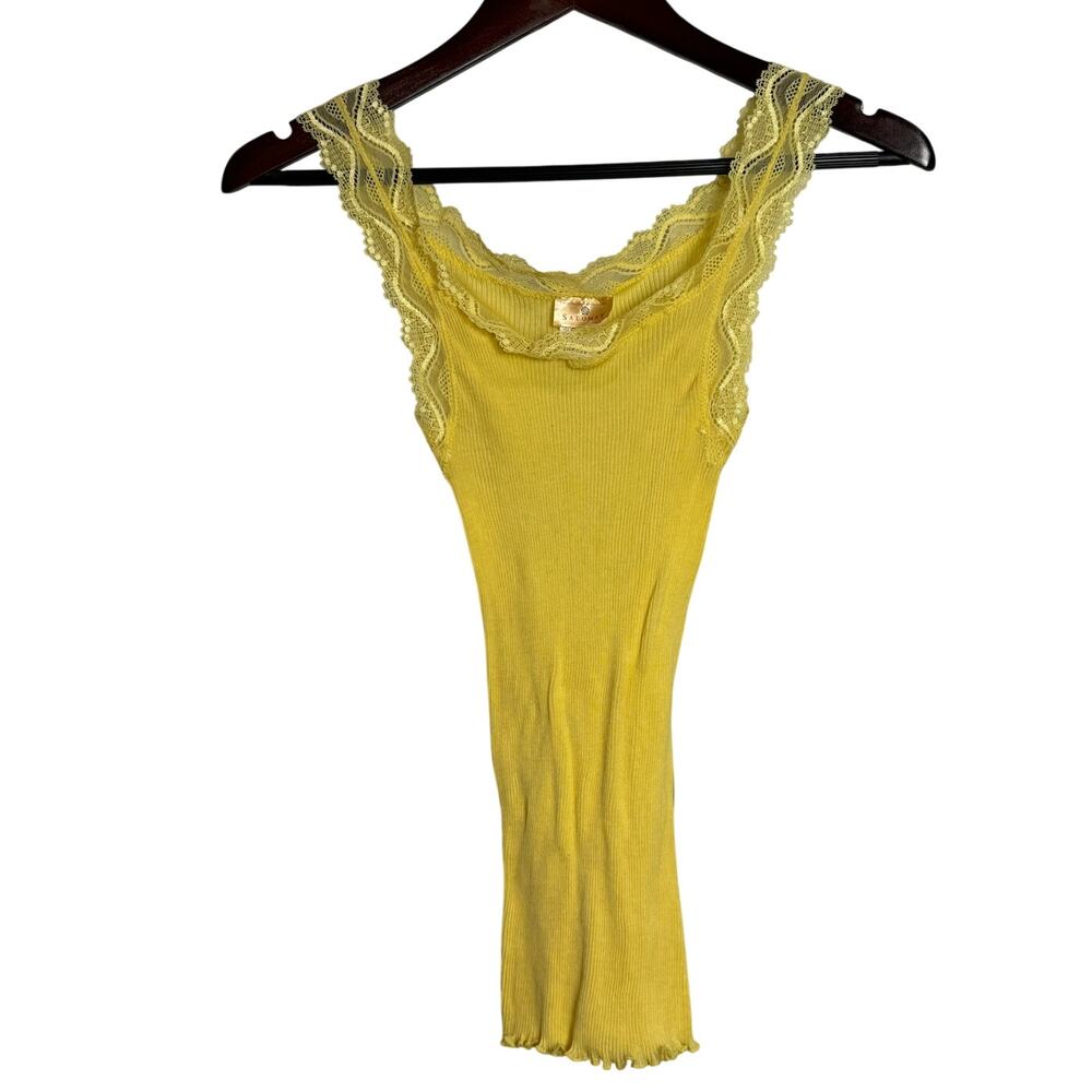 EUC Vintage Salomay Yellow Stretch Lace Cami Tank Layering Y2K 2000s